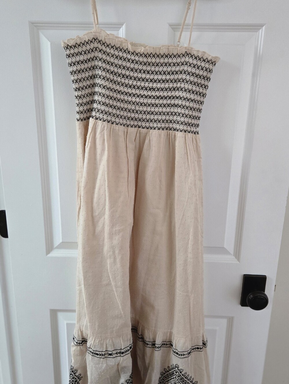 House of Harlow 1960 Small Beige Black Smocked Embroidered Tiered Sundress S